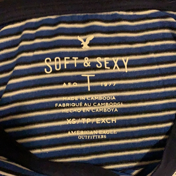 Striped black, white and blue Soft & Sexy T - Picture 2 of 4